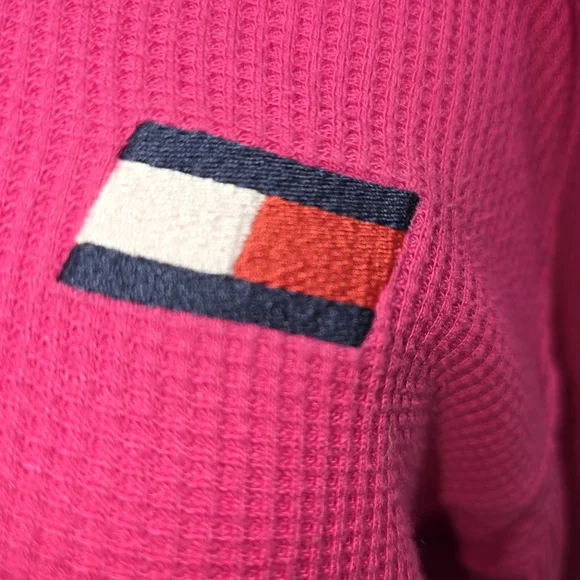 Tommy Hilfiger Sport Hot Pink Waffle Knit Hoodie XL Logo Flag Pullover Preppy - Picture 3 of 8